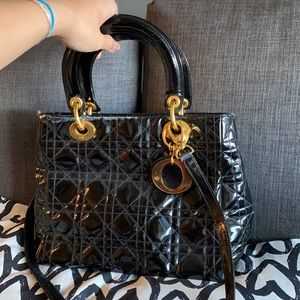 VINTAGE Authentic Lady Dior in black  patent